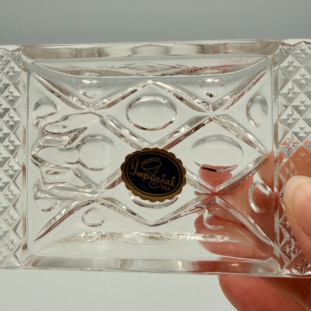Imperial Glass Hand Crafted Ashtray Clear Diamond Cut Vintage USA - Picture 3 of 10